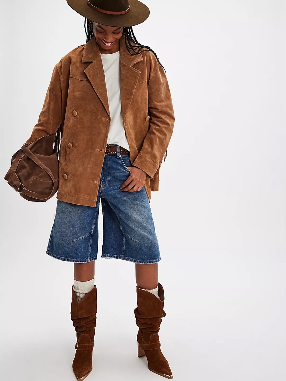 Blank NYC Brown Suede Double-Breasted fringe Jacket xs - Picture 2 of 13